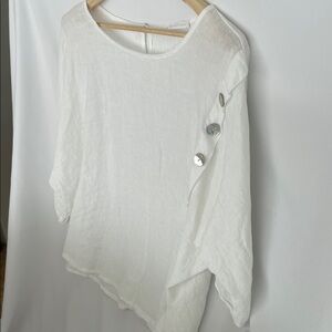 Italian White Linen Oversized Top Mother of Pearl Button Size M/L